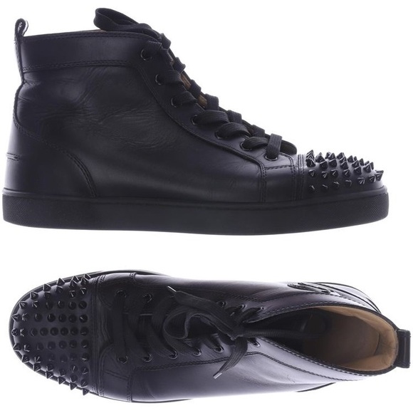Christian Louboutin Lou Spike-embellished Leather High-top Trainers In Black - Picture 2 of 5